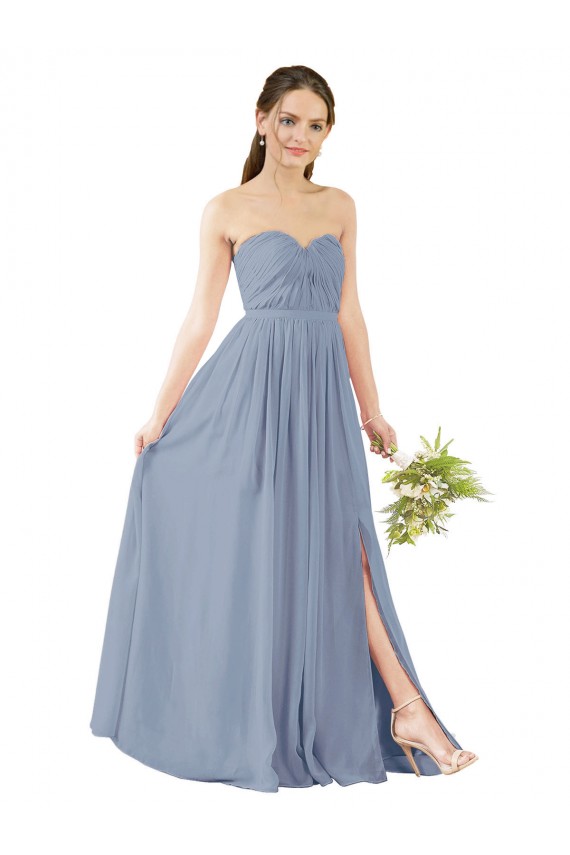 Staubiges Blau A-Linien Chiffon Lange Brautjungfernkleider Lieferanten