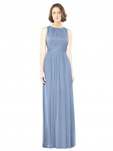 Staubiges Blau A-Linien Chiffon Lange Brautjungfernkleider Lieferanten