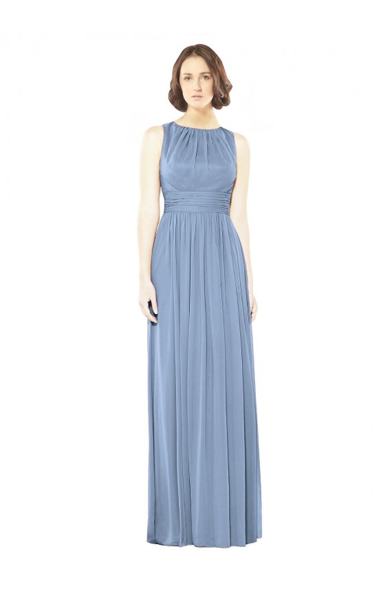 Staubiges Blau A-Linien Chiffon Lange Brautjungfernkleider Lieferanten