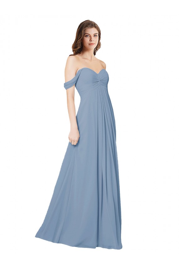 Staubiges Blau A-Linien Chiffon Lange Brautjungfernkleider Lieferanten