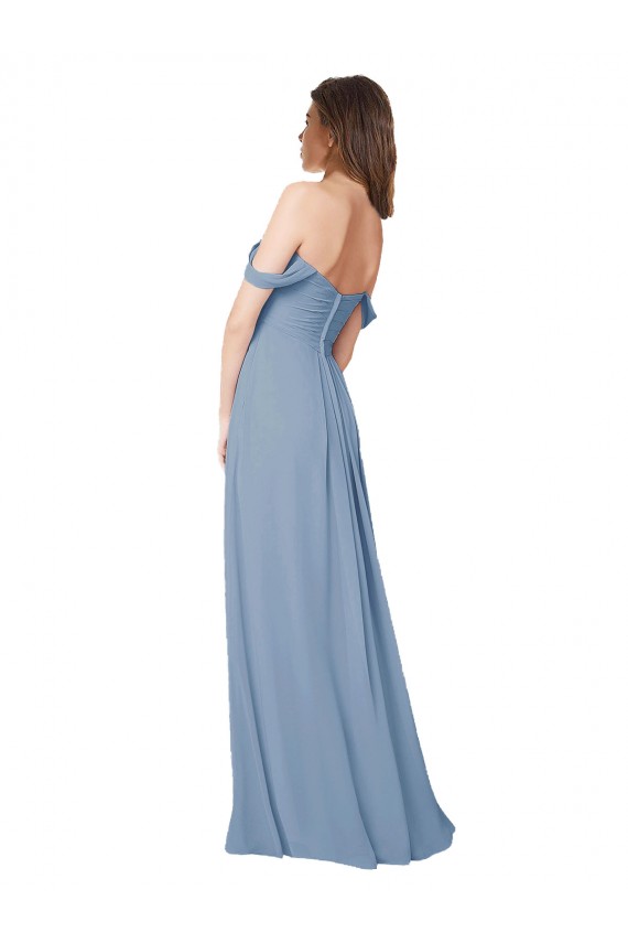 Staubiges Blau A-Linien Chiffon Lange Brautjungfernkleider Lieferanten