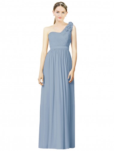 Staubiges Blau A-Linien Eine-Schulter Chiffon Lange Brautjungfernkleider Lieferanten
