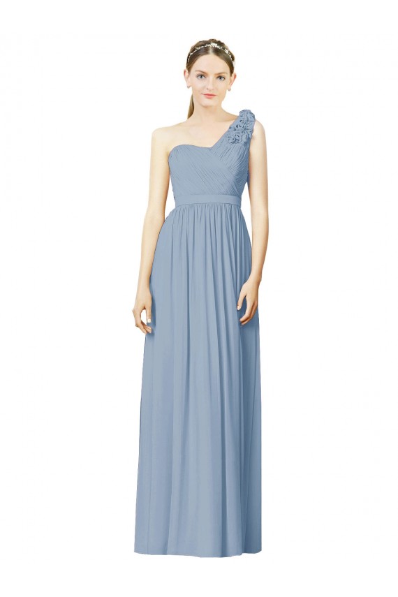 Staubiges Blau A-Linien Eine-Schulter Chiffon Lange Brautjungfernkleider Lieferanten