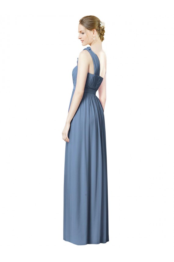 Staubiges Blau A-Linien Eine-Schulter Chiffon Lange Brautjungfernkleider Lieferanten