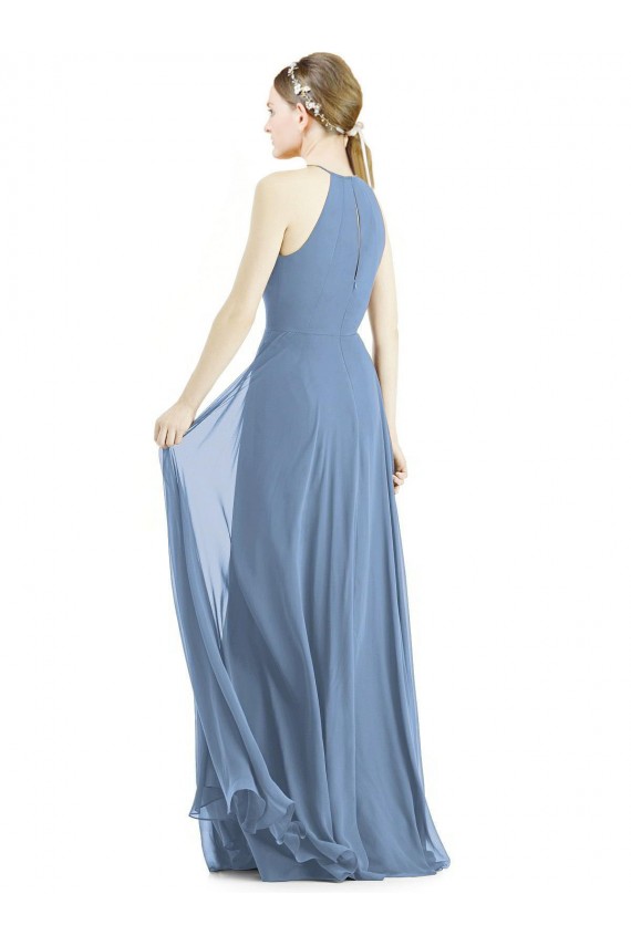 Staubiges Blau A-Linien Neckholder Chiffon Lange Brautjungfernkleider Lieferanten