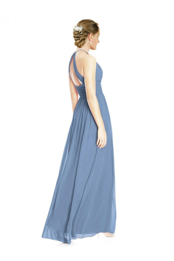 Staubiges Blau A-Linien Neckholder Chiffon Lange Brautjungfernkleider Lieferanten