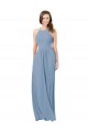 Staubiges Blau A-Linien Neckholder Chiffon Lange Brautjungfernkleider Lieferanten