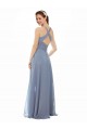 Staubiges Blau A-Linien Neckholder Stehkragen Ausschnitt Chiffon Lange Brautjungfernkleider Lieferanten