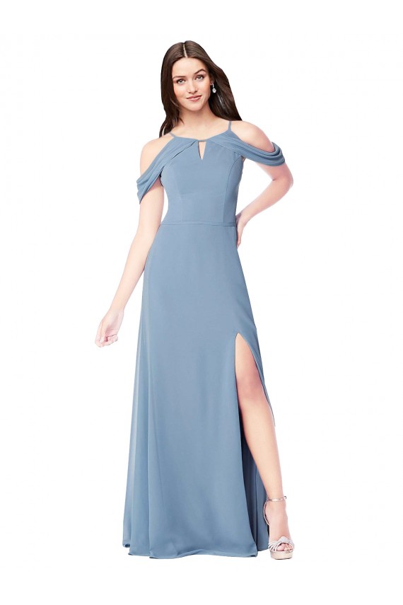 Staubiges Blau A-Linien Off-Schulter Chiffon Lange Brautjungfernkleider Lieferanten