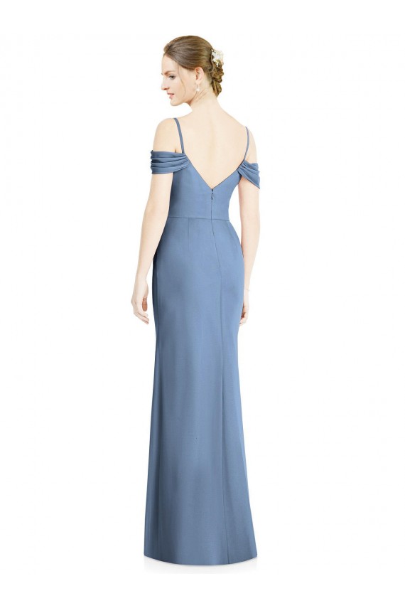 Staubiges Blau A-Linien Off-Schulter Chiffon Lange Formale Brautjungfernkleider / Abendkleider Lieferanten