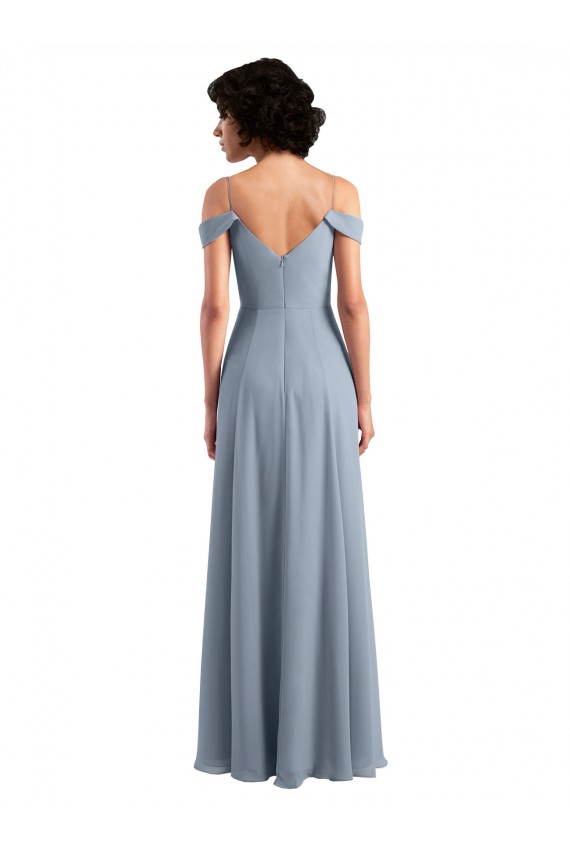 Staubiges Blau A-Linien Off-Schulter Spaghetti-Träger Chiffon Lange Brautjungfernkleider Lieferanten