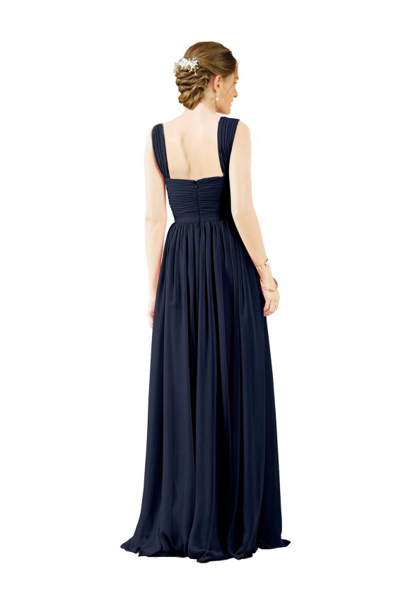 Staubiges Blau A-Linien Quadrat Ausschnitt Chiffon Lange Brautjungfernkleider Lieferanten