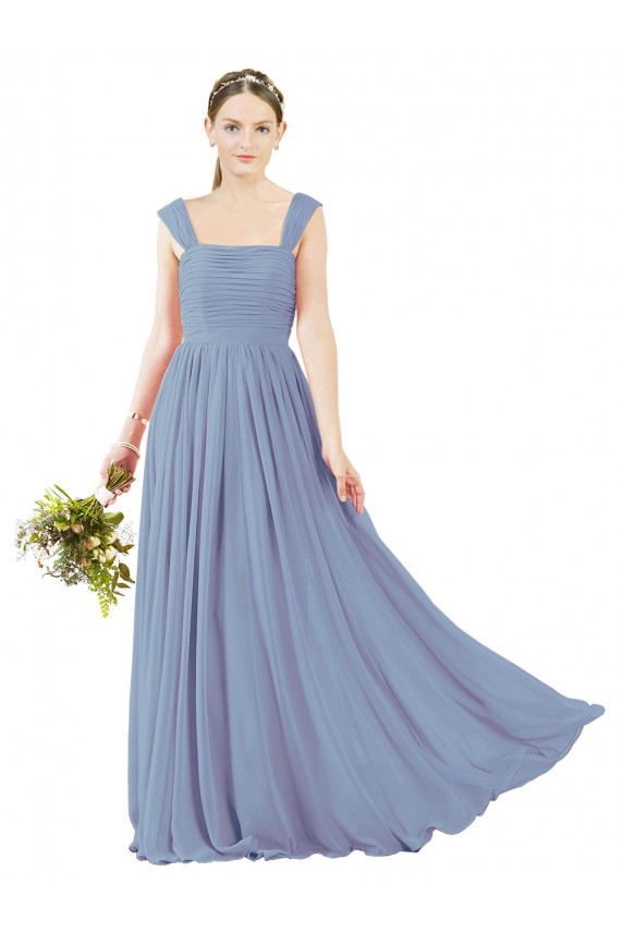 Staubiges Blau A-Linien Quadrat Ausschnitt Chiffon Lange Brautjungfernkleider Lieferanten