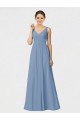 Staubiges Blau A-Linien Spaghetti-Träger Chiffon Lange Brautjungfernkleider Lieferanten