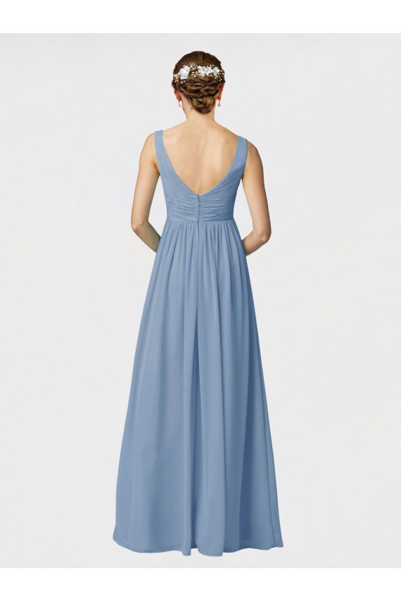 Staubiges Blau A-Linien Spaghetti-Träger Chiffon Lange Brautjungfernkleider Lieferanten