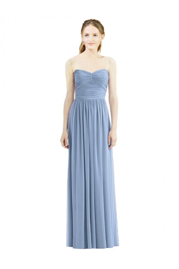 Staubiges Blau A-Linien Trägerlos Chiffon Lange Brautjungfernkleider Lieferanten