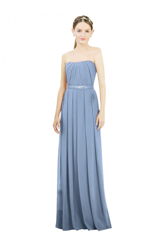 Staubiges Blau A-Linien Trägerlos Chiffon Lange Brautjungfernkleider Lieferanten