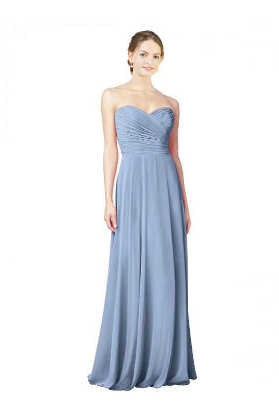 Staubiges Blau A-Linien Trägerlos Chiffon Lange Brautjungfernkleider Lieferanten