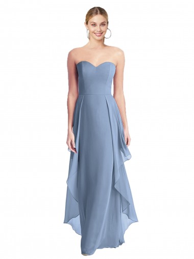 Staubiges Blau A-Linien Trägerlos Chiffon Lange Brautjungfernkleider Lieferanten