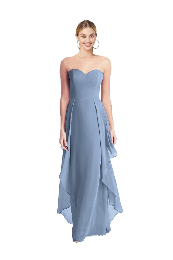 Staubiges Blau A-Linien Trägerlos Chiffon Lange Brautjungfernkleider Lieferanten