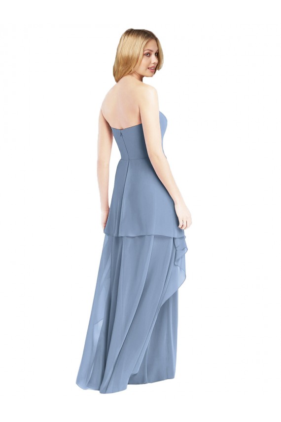 Staubiges Blau A-Linien Trägerlos Chiffon Lange Brautjungfernkleider Lieferanten