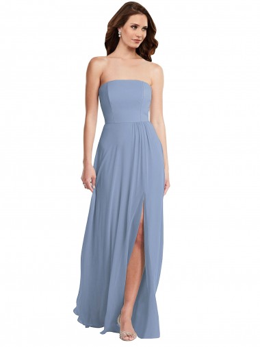 Staubiges Blau A-Linien Trägerlos Chiffon Lange Brautjungfernkleider Lieferanten