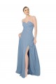 Staubiges Blau A-Linien Trägerlos Chiffon Lange Brautjungfernkleider Lieferanten