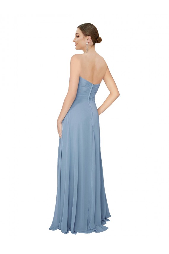 Staubiges Blau A-Linien Trägerlos Chiffon Lange Brautjungfernkleider Lieferanten