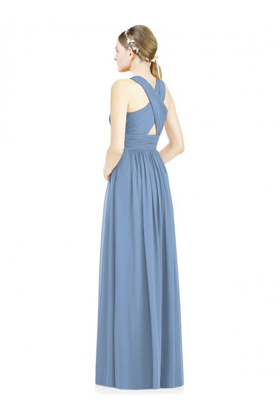 Staubiges Blau A-Linien V-Ausschnitt Chiffon Lange Brautjungfernkleider Lieferanten