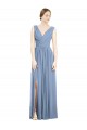 Staubiges Blau A-Linien V-Ausschnitt Chiffon Lange Brautjungfernkleider Lieferanten