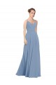 Staubiges Blau A-Linien V-Ausschnitt Chiffon Lange Brautjungfernkleider Lieferanten