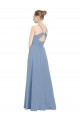Staubiges Blau A-Linien V-Ausschnitt Chiffon Lange Brautjungfernkleider Lieferanten