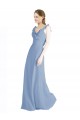 Staubiges Blau A-Linien V-Ausschnitt Chiffon Lange Brautjungfernkleider Lieferanten
