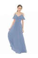 Staubiges Blau A-Linien V-Ausschnitt Chiffon Lange Brautjungfernkleider Lieferanten