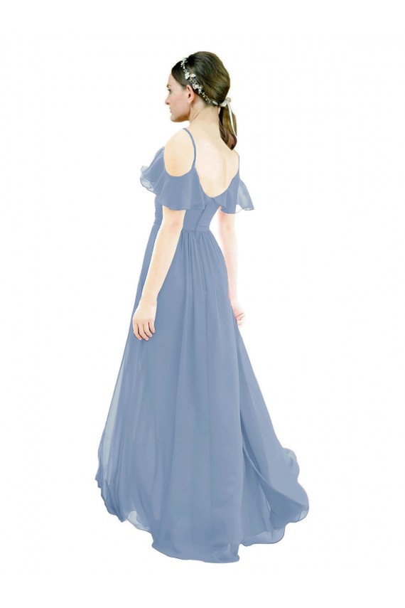 Staubiges Blau A-Linien V-Ausschnitt Chiffon Lange Brautjungfernkleider Lieferanten