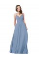 Staubiges Blau A-Linien V-Ausschnitt Chiffon Lange Brautjungfernkleider Lieferanten