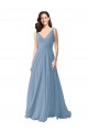 Staubiges Blau A-Linien V-Ausschnitt Chiffon Lange Brautjungfernkleider Lieferanten