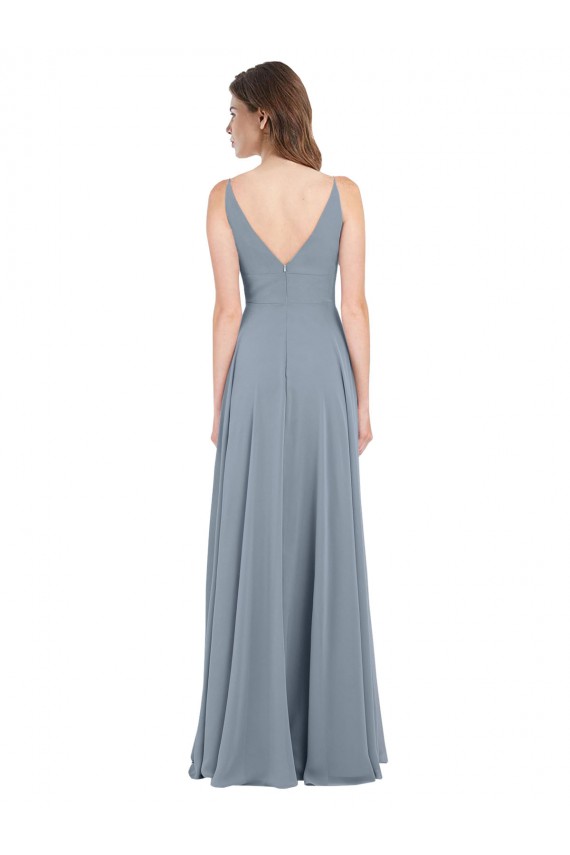 Staubiges Blau A-Linien V-Ausschnitt Chiffon Lange Brautjungfernkleider Lieferanten