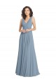 Staubiges Blau A-Linien V-Ausschnitt Chiffon Lange Brautjungfernkleider Lieferanten
