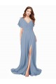Staubiges Blau A-Linien V-Ausschnitt Chiffon Lange Brautjungfernkleider / Abiballkleider Lieferanten