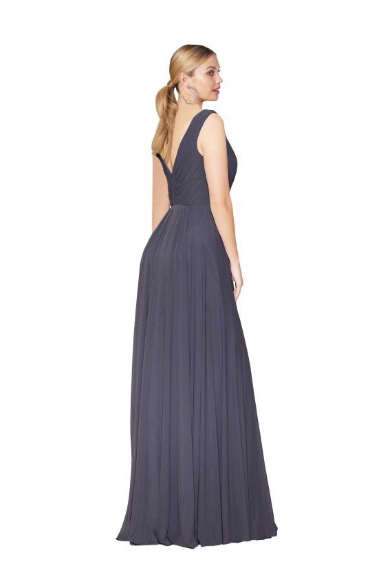 Staubiges Blau A-Linien V-Ausschnitt Chiffon Lange Formale Brautjungfernkleider / Abendkleider / Abiballkleider Lieferanten