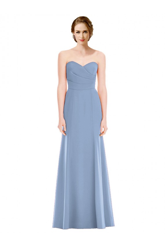 Staubiges Blau Meerjungfrau Trägerlos Chiffon Lange Brautjungfernkleider Lieferanten