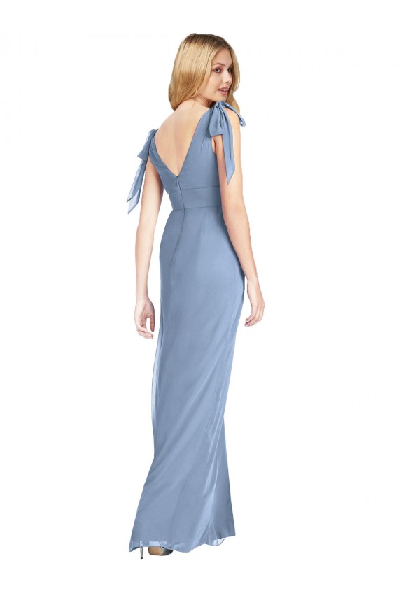 Staubiges Blau Meerjungfrau V-Ausschnitt Chiffon Lange Brautjungfernkleider Lieferanten
