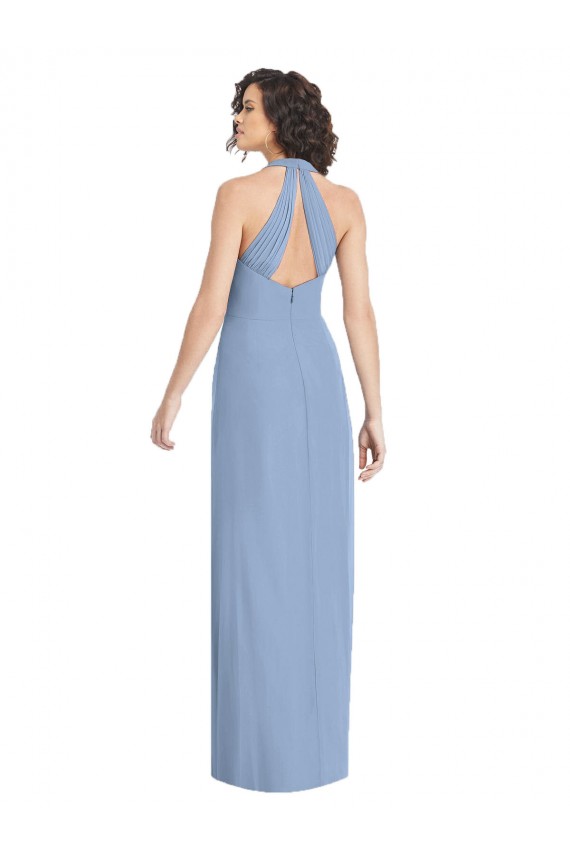 Staubiges Blau Trompete Neckholder V-Ausschnitt Chiffon Lange Formale Brautjungfernkleider / Abendkleider Lieferanten