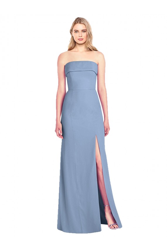 Staubiges Blau Trompete Trägerlos Chiffon Lange Brautjungfernkleider Lieferanten