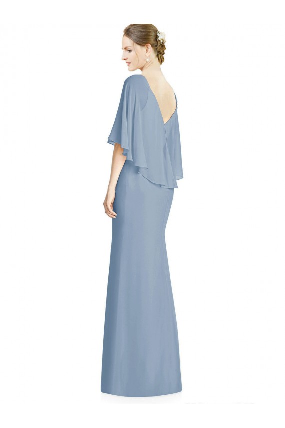 Staubiges Blau Trompete V-Ausschnitt Chiffon Lange Brautjungfernkleider Lieferanten