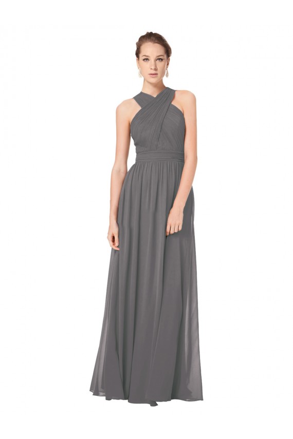 Stormy Silver A-Linien Neckholder Chiffon Lange Brautjungfernkleider Lieferanten