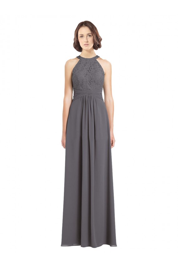 Stormy Silver A-Linien Neckholder Chiffon Spitze Lange Brautjungfernkleider Lieferanten