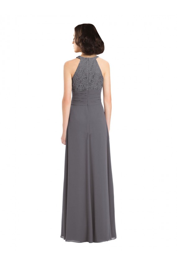 Stormy Silver A-Linien Neckholder Chiffon Spitze Lange Brautjungfernkleider Lieferanten
