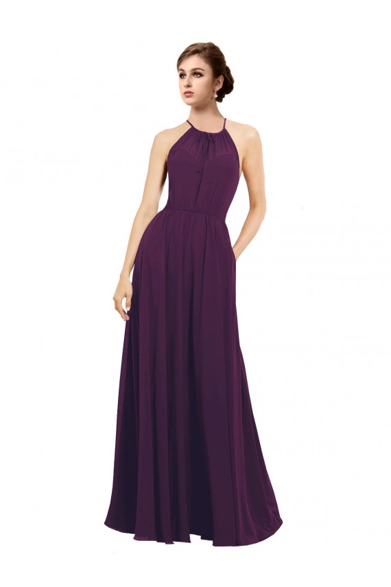 Traube A-Linien Neckholder Chiffon Lange Brautjungfernkleider Lieferanten